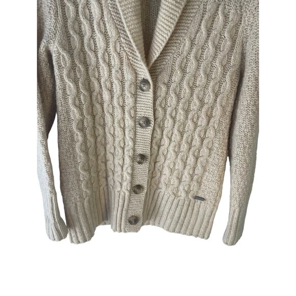 Eddie Bauer Small Lambs Wool Knit Button Up Fisherman Knit Cardigan Sweater Twee - Picture 3 of 8